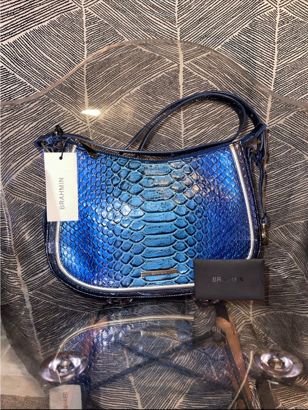 Brahmin Metallic Blue Ombre Embossed Crossbody - Picture 3 of 10